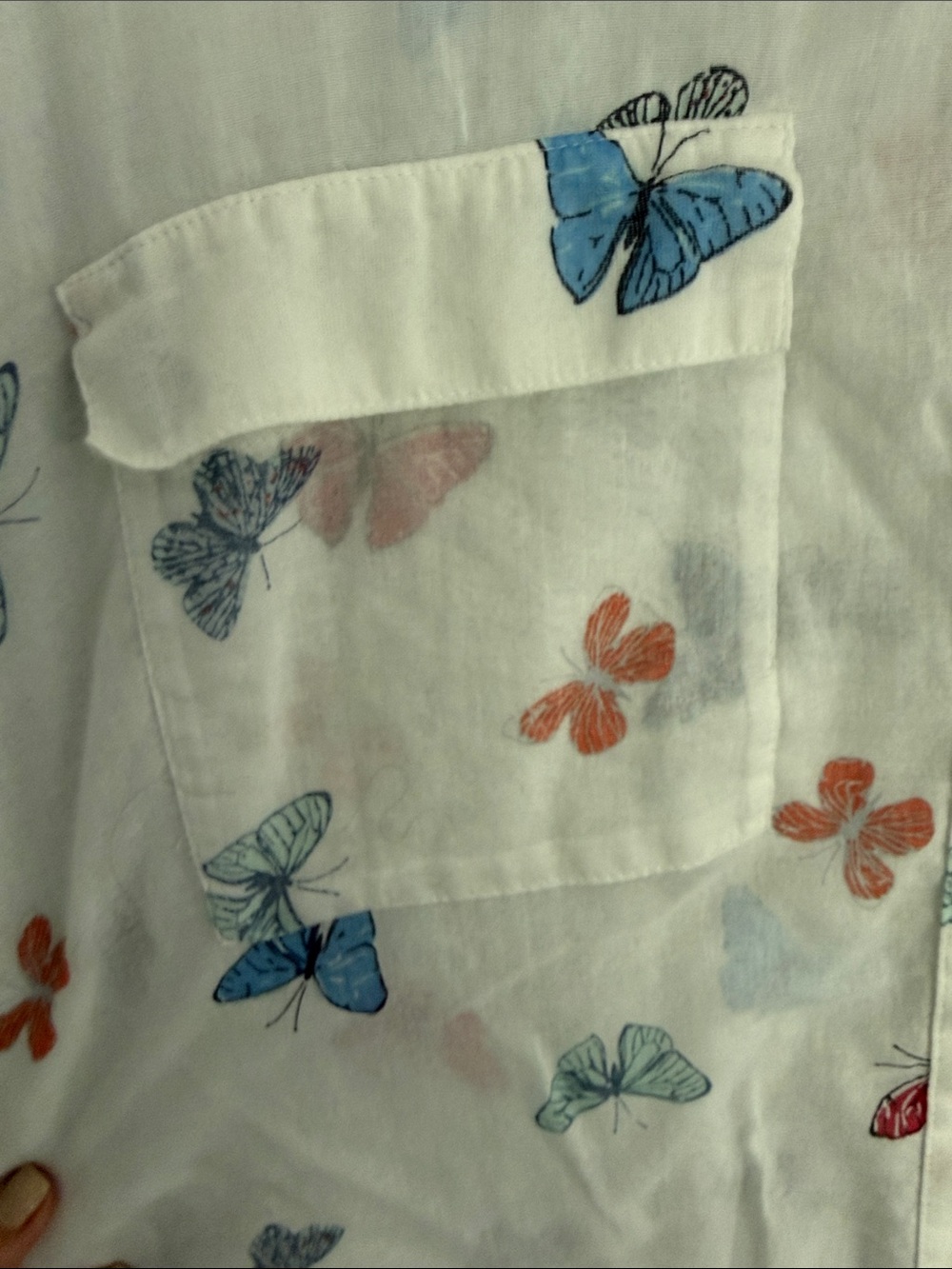 GAP White Button-Up Blouse with Multicolor Butterfly Print - Picture 4 of 6